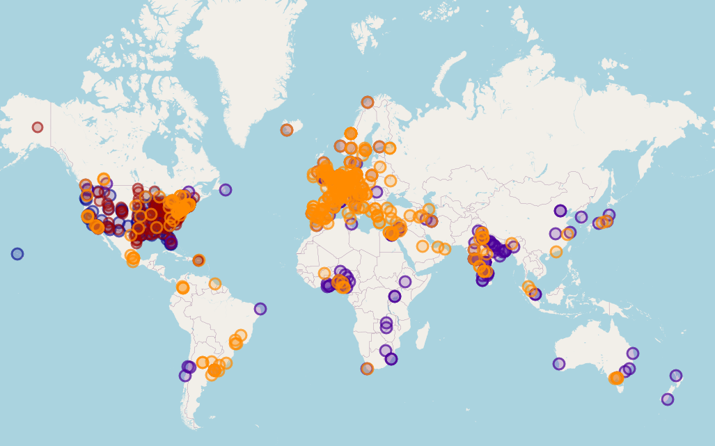 Map of research universities around the world.